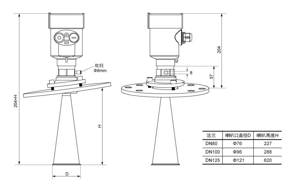 高頻雷達物位計結構尺寸